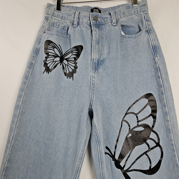 Simple Society butterfly wide leg baggy jeans size 7/ 28 - Picture 9 of 15